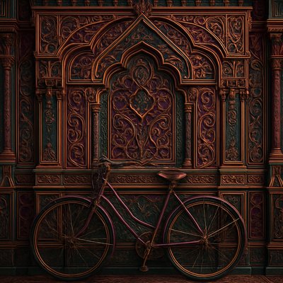 bicyle resting against a wall
