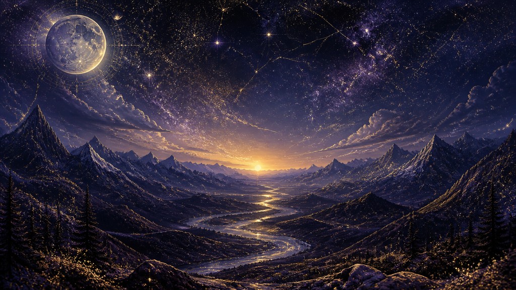 a vast valley with a river winding toward distant mountains at sunrise, no people, no text