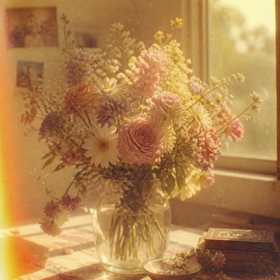 bouquet of flowers in a glass vase