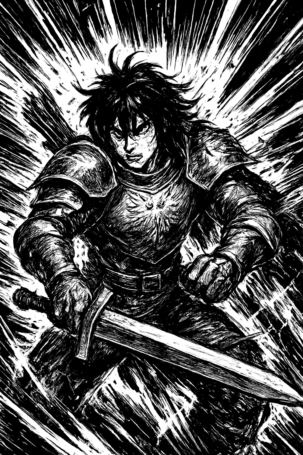 a painting of a man in armor holding a sword