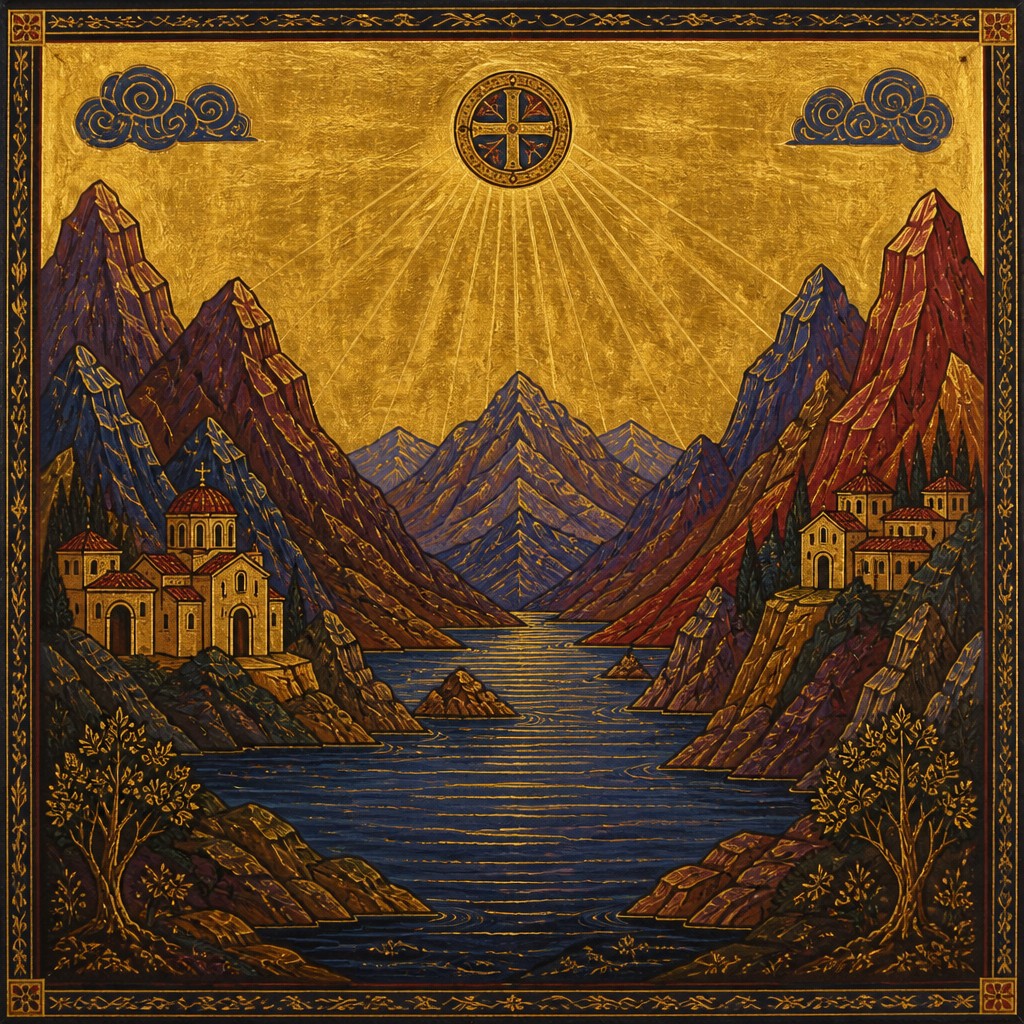 serene landscape with mountains and water
