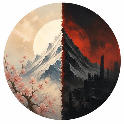 an emblem of a mountain peak inside a circle, simple bold shapes on a plain background, no text or lettering