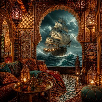sailing ship on a stormy sea