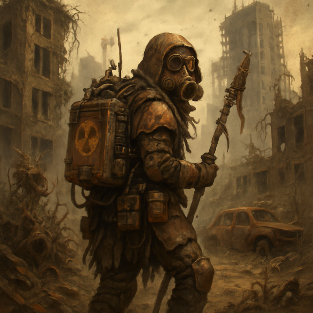 Scavenger in ruined metropolis