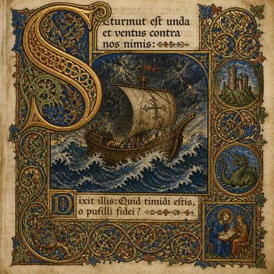 sailing ship on a stormy sea
