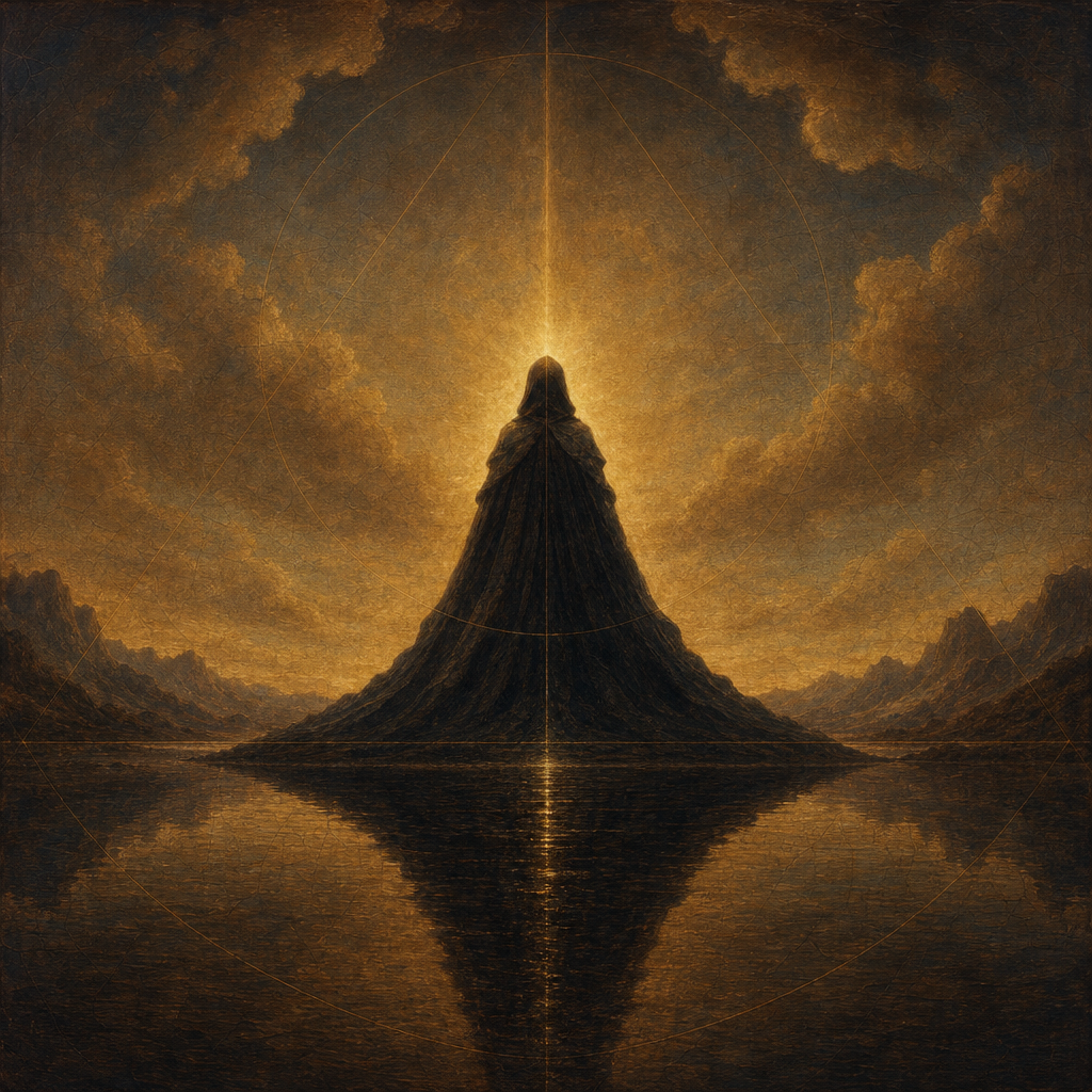 a painting of a person standing in the middle of a lake