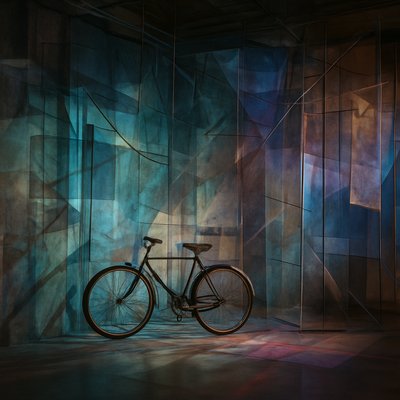 bicyle resting against a wall