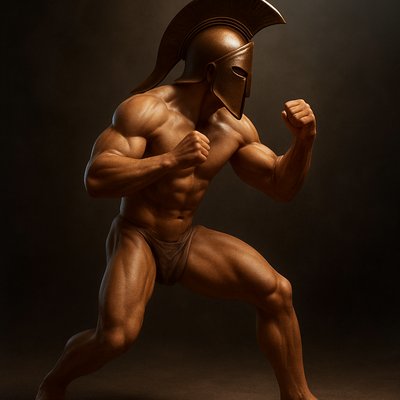 a man in a gladiator costume flexing his muscles