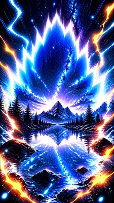 a tranquil mountain lake beneath a starry night sky, no people, no text