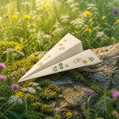a paper plane, clean minimal composition on a plain background, no text