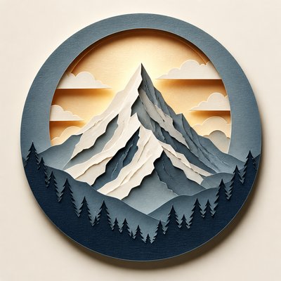 an emblem of a mountain peak inside a circle, simple bold shapes on a plain background, no text or lettering