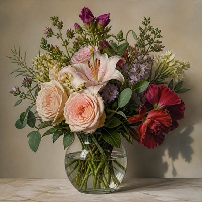 bouquet of flowers in a glass vase