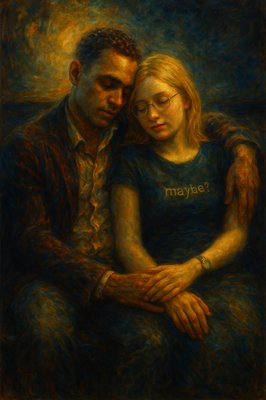 a painting of a man sitting next to a woman