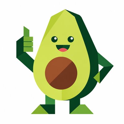 a happy avocado character giving a thumbs up, bold readable design on a plain background, no text