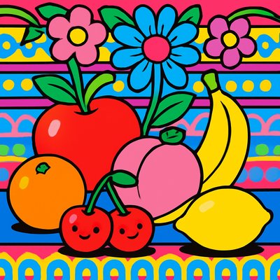 still life arrangement of fruits and flowers
