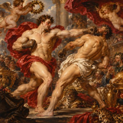 greco-roman ignudi boxers punching each other