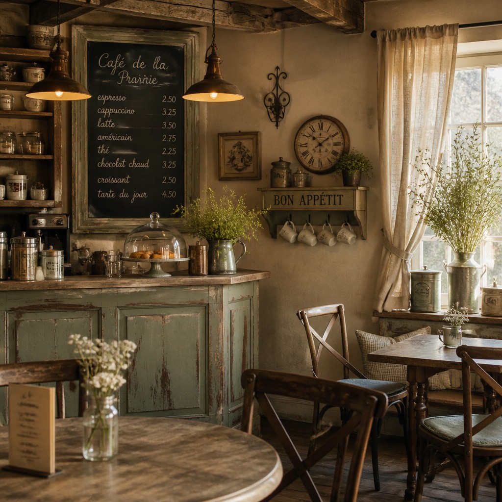 cozy cafe interior with warm lighting