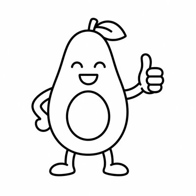 a happy avocado character giving a thumbs up, bold readable design on a plain background, no text