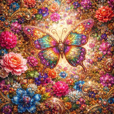 فراشة تطير بين الأزهار
