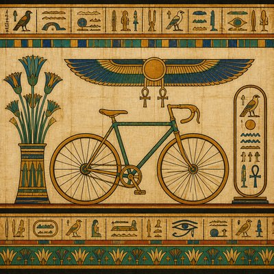 bicyle resting against a wall — Ancient Egyptian Art Style