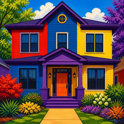 house with front view — Triadic Colors Art Style