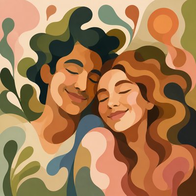 portrait of two people together — Biomorphic Shapes Art Style