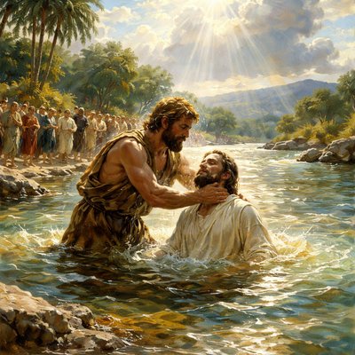 Express without words “These things were done in Bethabara beyond Jordan, where John was baptizing.” (John 1:28, KJV) in a setting where there is a Ford in the river. The baptism is immersion typology.
