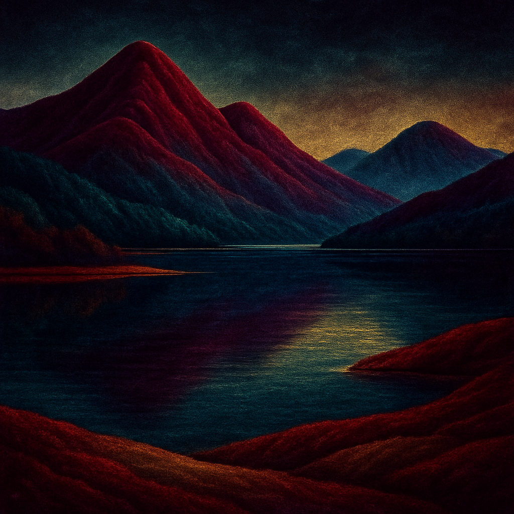 serene landscape with mountains and water

