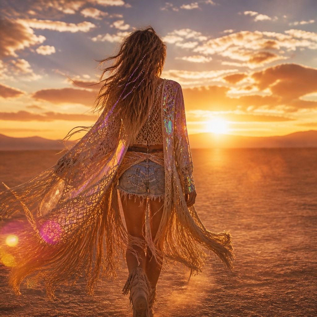 a solitary figure walking toward a glowing horizon across an empty plain, moody atmosphere, no text or lettering