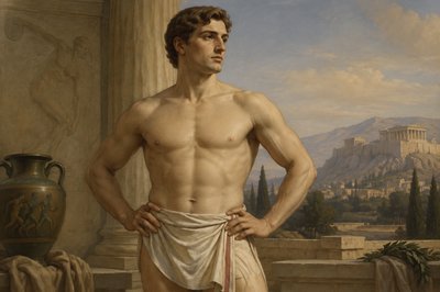 ancient greek athlete standing with he hands on his hips