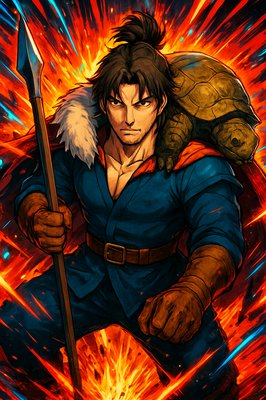 a man sitting on a chair with a turtle on his shoulders