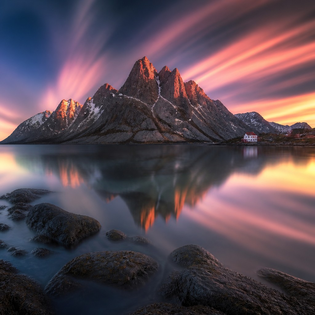 serene landscape with mountains and water