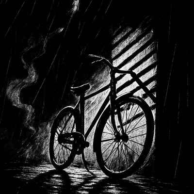 bicyle resting against a wall