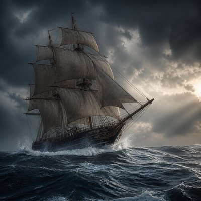 sailing ship on a stormy sea