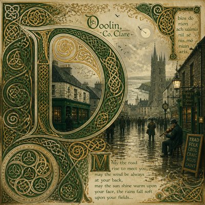 urban street with city activity — Irish Art Style