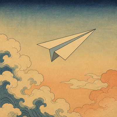 a paper plane, clean minimal composition on a plain background, no text