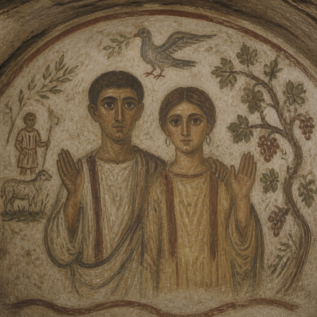 portrait of two people together — Early Christian Art Style