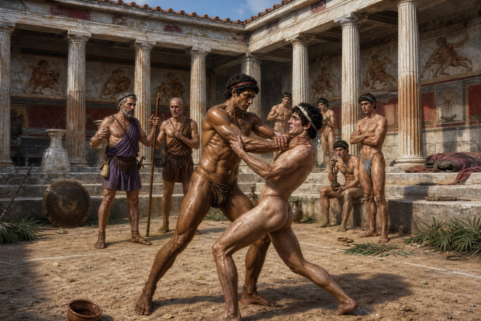 a group of naked men standing next to each other