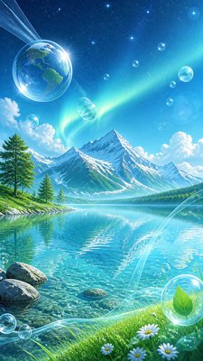 a tranquil mountain lake beneath a starry night sky, no people, no text