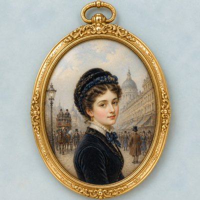 urban street with city activity — Portrait Miniature Art Style
