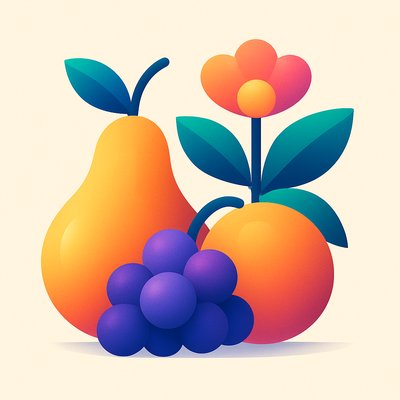still life arrangement of fruits and flowers