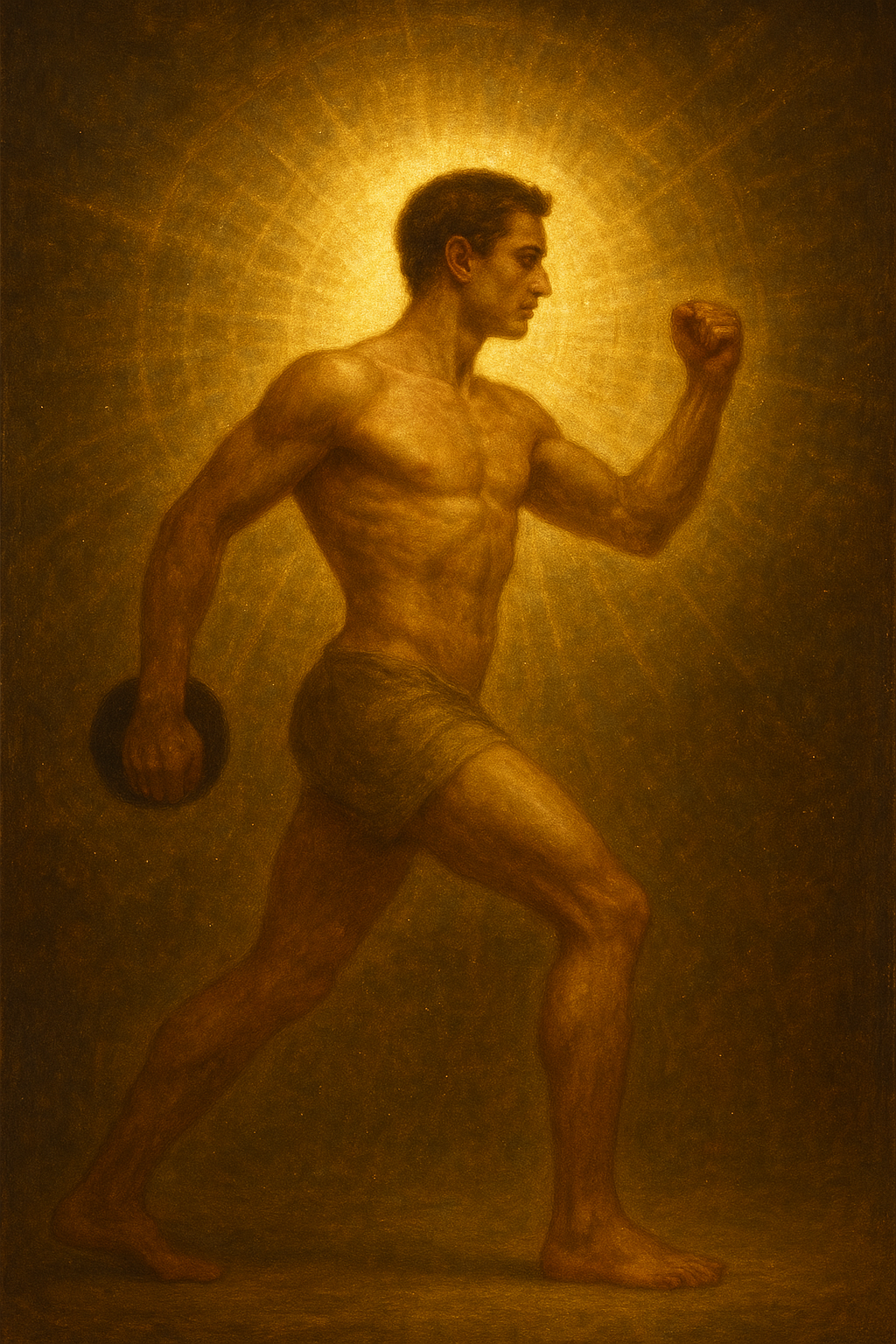 a painting of a man with a ball in his hand