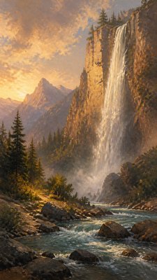 towering waterfall cascading down a cliff