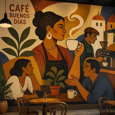 cozy cafe interior with warm lighting