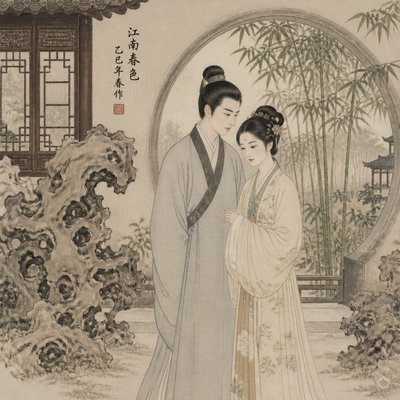 portrait of two people together — Suzhou Art Style