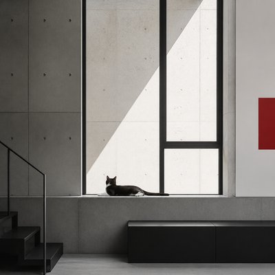 a cat lounging in a sunlit window