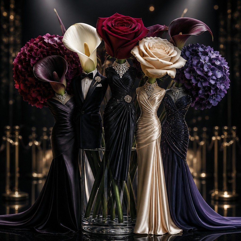 bouquet of flowers in a glass vase — Formal Evening Wear Fashion