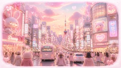 bustling city street panorama at dusk