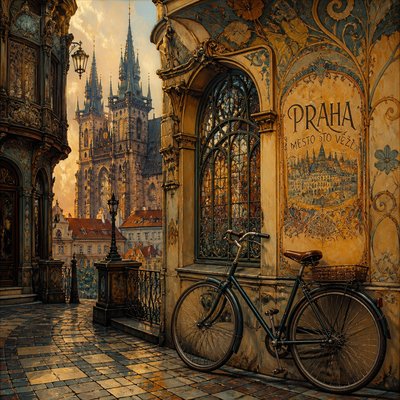 bicyle resting against a wall — Prague Art Style