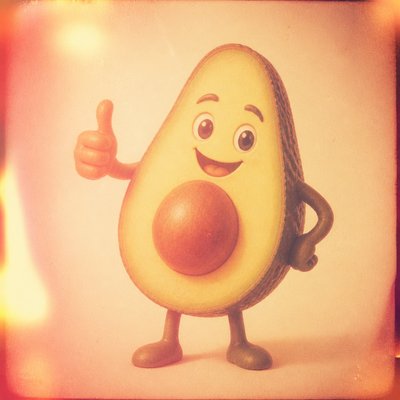 a happy avocado character giving a thumbs up, bold readable design on a plain background, no text